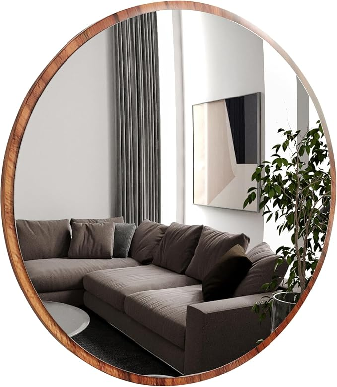 B-Ware Gozos Obejo Wandspiegel Spiegel Rund Holzspiegel Wandspiegel 60x60x3cm Braun von GOZOS