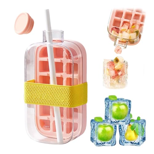 Eiswürfel Flasche 2 in 1: Ice Cube Bottle Touc Frei Vertikale Länglich Eiswürfelform Tray mit Deckel und Stroh Eiswürfelformen Eiswürfelbox Cool Summer Trinkflasche Cup für Urlaub Camping von GOZYLA