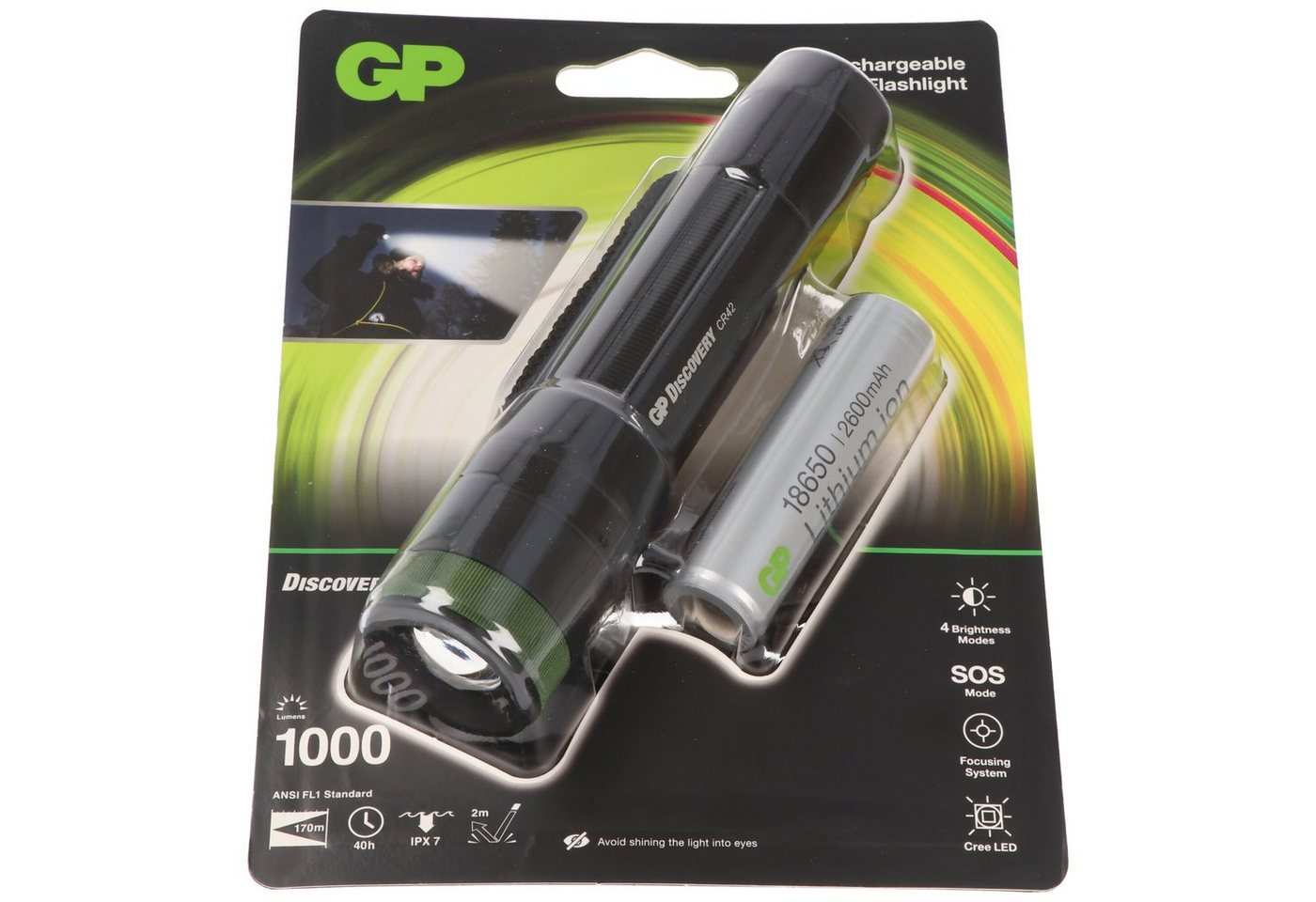 GP Batteries LED Taschenlampe Taschenlampe CR42 1000lumen inklusive 18650 3,7V Li-Ion Akku von GP Batteries