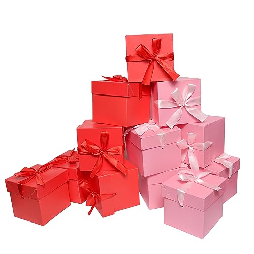 6 rosa und 6 rote Geschenkboxen mit Deckel für Geburtstage, Ostern, Muttertag, Vatertag, Frauentag, Abschlussfeier und alle Anlässe (12 Stück, fertige Größe 15,2 x 15,2 x 15,2 cm) von GP SUP