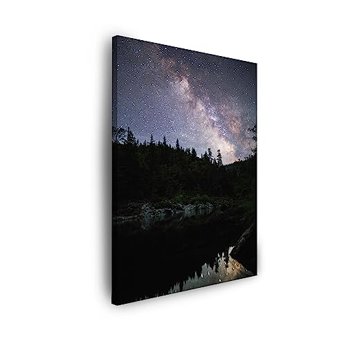 GP TONER Bild auf Leinwand mit Holzrahmen Modern Kunstdruck Wanddekoration Leinwanddruck Cosmos Sternenhimmel über dem See 60x100 cm Leinwandbilder für Ihr Zuhause oder Büro von GP TONER