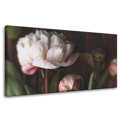 GP TONER Leinwandgemälde Weiße Blume Natur Vintage Retro 80x40 von GP TONER