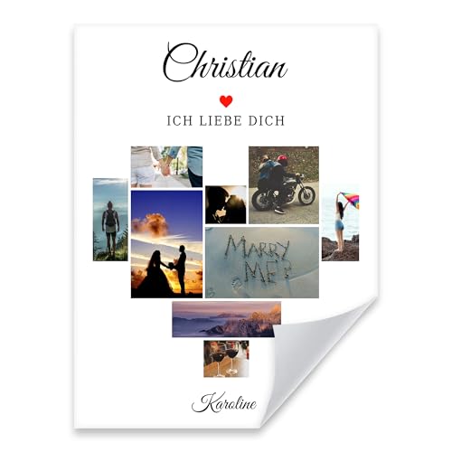 GP TONER Personalisiertes Poster Multi Foto Collage Eigene Bilder hochladen gestalten Themenname Ich liebe dich Herz Perfekt für deine Inneneinrichtung A4 21x29,7cm von GP TONER