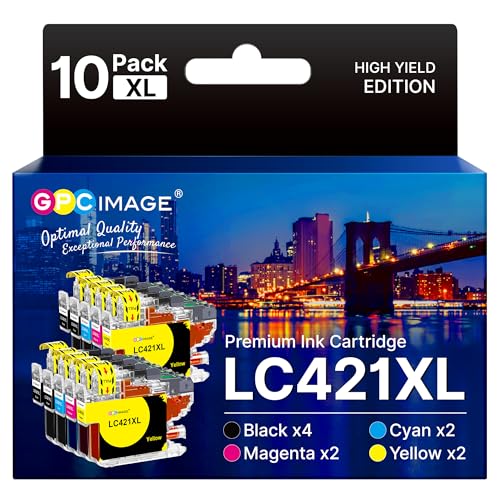 10er-Pack LC421XL Kompatible Tintenpatronen für Brother LC421 LC-421XL für Brother DCP-J1050DW/DCP-J1140DW/MFC-J1010DW/DCP-J1800DW, 4 Schwarz/2Cyan/2Magenta/2Gelb von GPC IMAGE