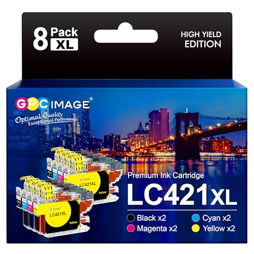 GPC IMAGE LC421XL Tintenpatronen Kompatibel für Brother LC421 XL LC-421XL Multipack für Brother DCP-J1050DW DCP-J1140DW MFC-J1010DW (2 Schwarz, 2 Cyan, 2 Magenta, 2 Gelb, 8 Pack) von GPC IMAGE