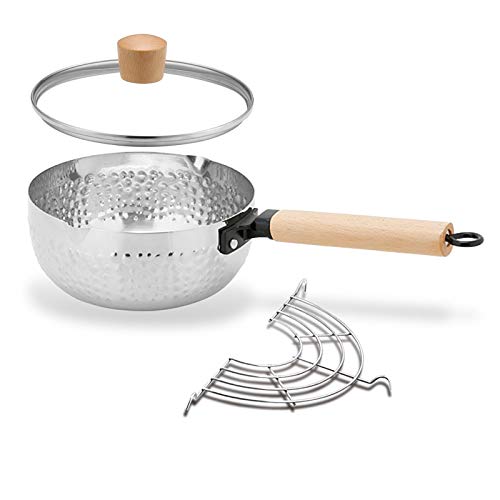 GPDNBIEU, Antihaftbeschichteter Kochtopf, gehämmerter Topf mit Glasdeckel, Holzgriff und Ölabtropfgestell for Kochen in der Küche, tiefer Topf, Milchsoßentopf(A,20cm/7.9in) von GPDNBIEU