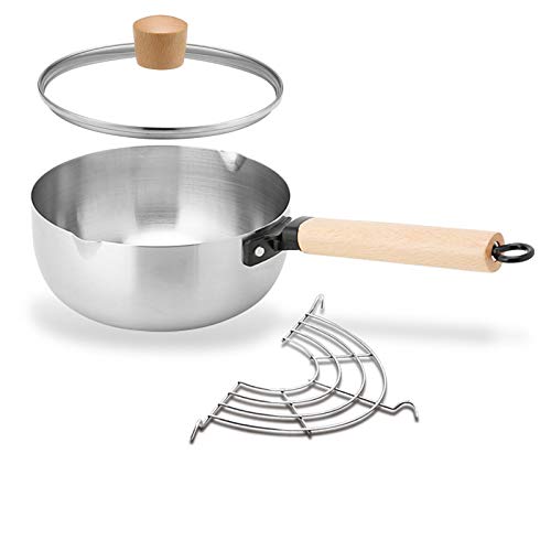 GPDNBIEU, Antihaftbeschichteter Kochtopf, gehämmerter Topf mit Glasdeckel, Holzgriff und Ölabtropfgestell for Kochen in der Küche, tiefer Topf, Milchsoßentopf(B,22cm/8.7in) von GPDNBIEU