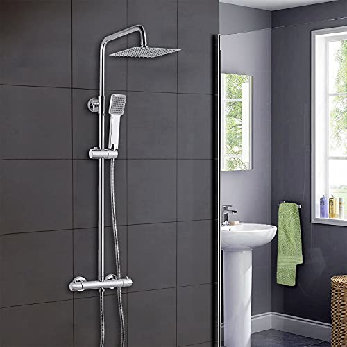 GPDNBIEU, Badezimmer-Thermostatventil-Brausebatterie-Set, Handbrause und mit verstellbaren 8-Zoll-Regenbrausearmaturen, Doppelkopf verchromtem Gehäuse(08Square) von GPDNBIEU