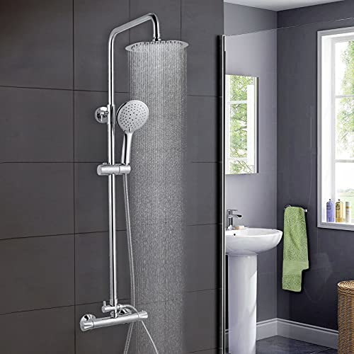 GPDNBIEU, Badezimmer-Thermostatventil-Brausebatterie-Set, Handbrause und mit verstellbaren 8-Zoll-Regenbrausearmaturen, Doppelkopf verchromtem Gehäuse(09Round) von GPDNBIEU