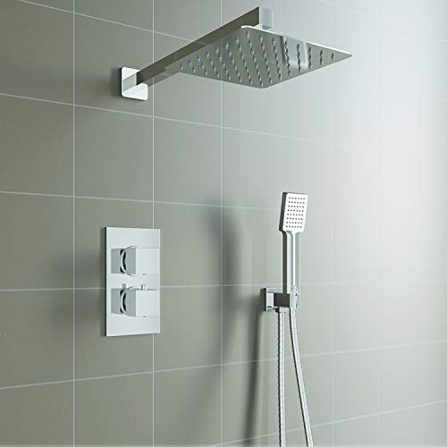 GPDNBIEU, Badezimmer-Thermostatventil-Brausebatterie-Set, Handbrause und mit verstellbaren 8-Zoll-Regenbrausearmaturen, Doppelkopf verchromtem Gehäuse(ConcealedSquare) von GPDNBIEU