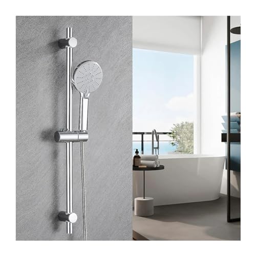 GPDNBIEU, Badezimmerdusche, Handbrause mit Gleitstange, mattschwarzer Messing-Brausegriff, Duschstabhalter(Chrome) von GPDNBIEU