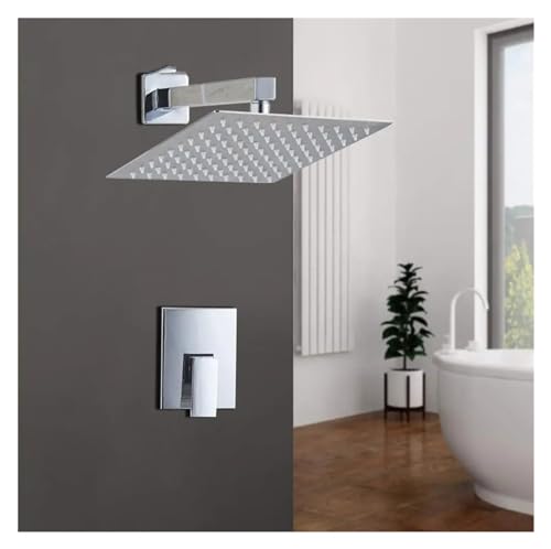 GPDNBIEU, Chrom 8-16 Zoll Badezimmer quadratischer Duschkopf Wandhalterung aus massivem Messing Regenduscharmaturen Set Heiß-Kaltwasser-Mischer, Dusche(Ultra thin 10 Inch) von GPDNBIEU