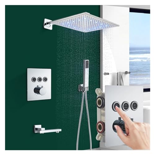 GPDNBIEU, Duschsets, Chrom-Thermostat-Duscharmatur-Set, LED-Dick-Regenduschkopf, ABS-Kunststoff, handgehaltener Heiß-Kalt-Mischkran aus Kunststoff GPDNBIEU, Duschsets, Chrom-Thermostat-Duscharmatur-Set, LED-Dick-Regenduschkopf, ABS-Kunststoff, handgehaltener Heiß-Kalt-Mischkran aus Kunststoff von GPDNBIEU