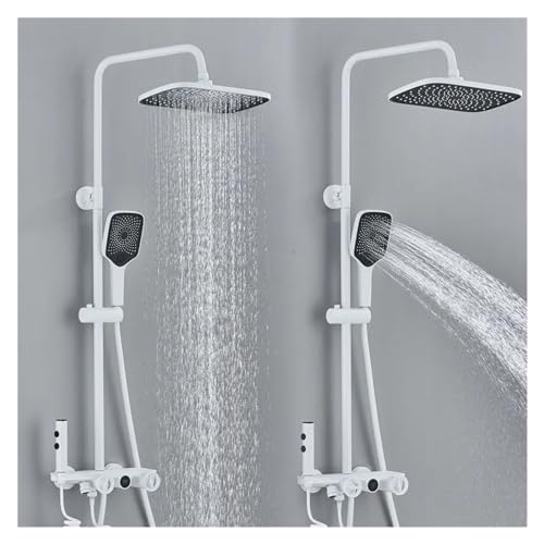 GPDNBIEU, Duschsets, grau-weiß-schwarze Duscharmatur-Sets mit digitalem Bildschirm, 4-Wege-Badezimmer-Thermostatmischer, Duschsysteme, Regen-Kunststoffkopf(Bianco) von GPDNBIEU