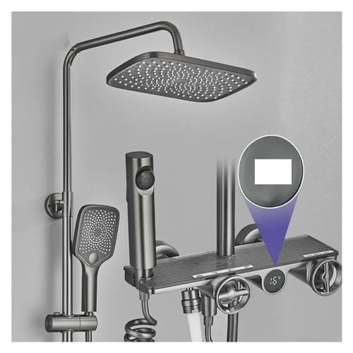 GPDNBIEU, Duschsets, grau-weiß-schwarze Duscharmatur-Sets mit digitalem Bildschirm, 4-Wege-Badezimmer-Thermostatmischer, Duschsysteme, Regen-Kunststoffkopf(Onecolor) von GPDNBIEU