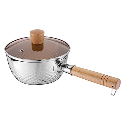 GPDNBIEU, Edelstahl-Kochtopf, Milch-Sauce-Pfanne mit braunem Glasdeckel, Buchenholzgriff for Kochen in der Küche, ohne Deckel(With Lid,18cm/7in) von GPDNBIEU