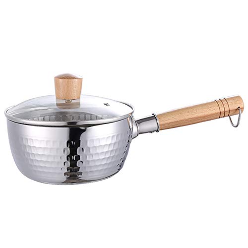 GPDNBIEU, Edelstahl-Pfanne, Kochtopf mit Holzgriff und Glasdeckel, traditioneller japanischer Topf, Edelstahl-Kochtopf, Milchsaucen-Pfanne(18cm/7in) von GPDNBIEU