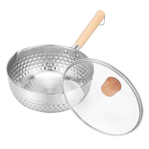 GPDNBIEU, Edelstahlpfanne. Traditioneller japanischer Topf, gehämmerter Kochtopf, Milchsaucentopf mit Holzgriff und Glasdeckel(20cm/7.9in) von GPDNBIEU