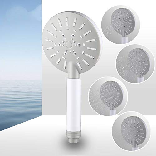GPDNBIEU, Handbrause mit vier Verstellmöglichkeiten, wassersparend, rund, grauer ABS-Duschkopf, weißer Kunststoff-Handbrause, Bad-Accessoires-Dusche von GPDNBIEU