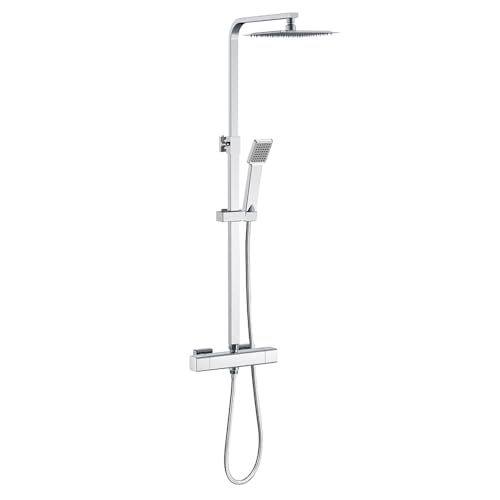 GPDNBIEU, Quadratisches 38 °C-Thermostat-Duschsystem mit Regenduschkopf, Handbrause, Anti-Verbrühungs-Brause-Mischstangen-Set, höhenverstellbar(Chrome Type 1) von GPDNBIEU