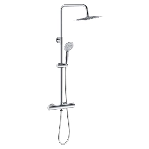 GPDNBIEU, Quadratisches 38 °C-Thermostat-Duschsystem mit Regenduschkopf, Handbrause, Anti-Verbrühungs-Brause-Mischstangen-Set, höhenverstellbar(Chrome Type 2) von GPDNBIEU