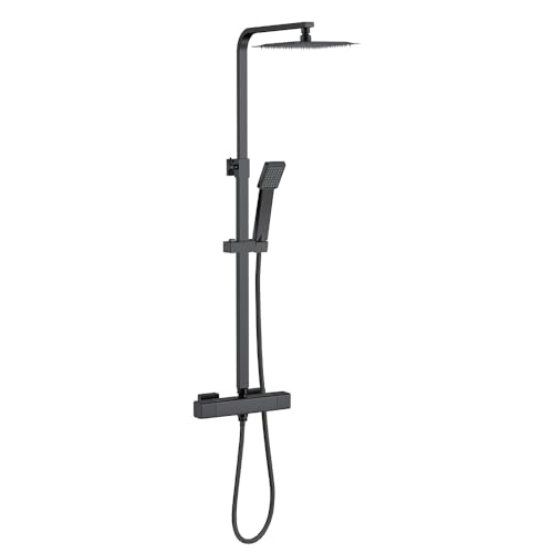 GPDNBIEU, Quadratisches 38 °C-Thermostat-Duschsystem mit Regenduschkopf, Handbrause, Anti-Verbrühungs-Brause-Mischstangen-Set, höhenverstellbar(Matte Black Type 1) von GPDNBIEU