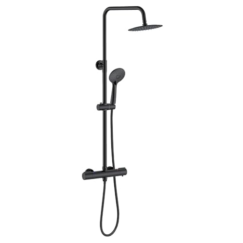 GPDNBIEU, Quadratisches 38 °C-Thermostat-Duschsystem mit Regenduschkopf, Handbrause, Anti-Verbrühungs-Brause-Mischstangen-Set, höhenverstellbar(Matte Black Type 3) von GPDNBIEU