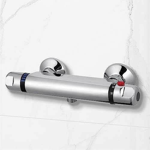 GPDNBIEU, Quadratisches thermostatisches 38 °C-Duschmischerset mit Regenduschkopf, Handbrause, Steigstange und verchromtem Duschset höhenverstellbarem Verbrühungsschutz(Single Shower Mixer) von GPDNBIEU
