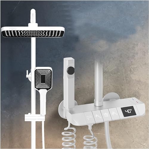 GPDNBIEU, Regenduschkopf mit Handbrause, Wannenarmaturen-Set, Hand-Bidetbrause und 1,5 m Brauseschlauch, freiliegendes Duscharmatur-Set, grau, Dusche(Bianco) von GPDNBIEU