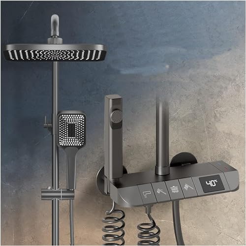 GPDNBIEU, Regenduschkopf mit Handbrause, Wannenarmaturen-Set, Hand-Bidetbrause und 1,5 m Brauseschlauch, freiliegendes Duscharmatur-Set, grau, Dusche(Gr?) von GPDNBIEU