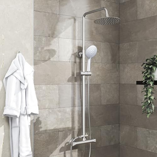 GPDNBIEU, Runder thermostatischer Duschmischer mit Duschkopf und Handbrause sowie Duschmischerventil aus Messing for Badezimmer, verstellbar, Chrom-Finish GPDNBIEU, Runder thermostatischer Duschmischer mit Duschkopf und Handbrause sowie Duschmischerventil aus Messing for Badezimmer, verstellbar, Chrom-Finish von GPDNBIEU