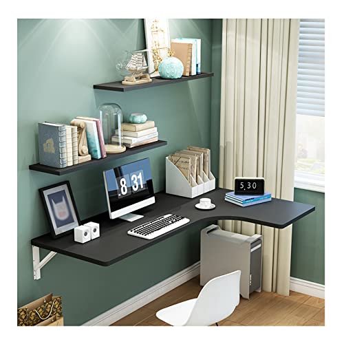 GPDNBIEU, Schwebender, an der Wand montierter L-förmiger Eckschreibtisch mit klappbarem Bock, platzsparendes Hängeregal for Büro, Zuhause und Küche(Black,90 * 60 * 40cm 35 * 24 * 16IN) von GPDNBIEU