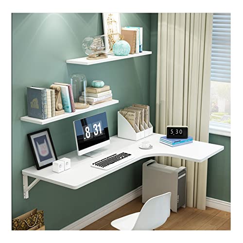 GPDNBIEU, Schwebender, an der Wand montierter L-förmiger Eckschreibtisch mit klappbarem Bock, platzsparendes Hängeregal for Büro, Zuhause und Küche(White,100 * 60 * 40cm 39 * 24 * 16IN) von GPDNBIEU