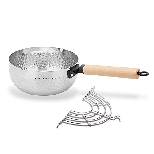 GPDNBIEU, Traditioneller, antihaftbeschichteter Edelstahl-Kochtopf for Milchsaucen mit Holzgriff und Ölabtropfgestell(A,22cm/8.7in) von GPDNBIEU
