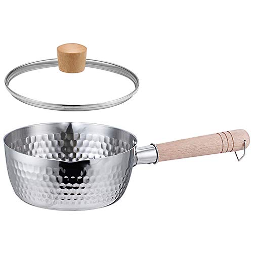 GPDNBIEU, Traditioneller japanischer, antihaftbeschichteter Edelstahl-Kochtopf, Milchsaucentopf mit Glasdeckel, Holzgriff und Ölabtropfgestell, Kochwerkzeug(22cm/8.7in) von GPDNBIEU