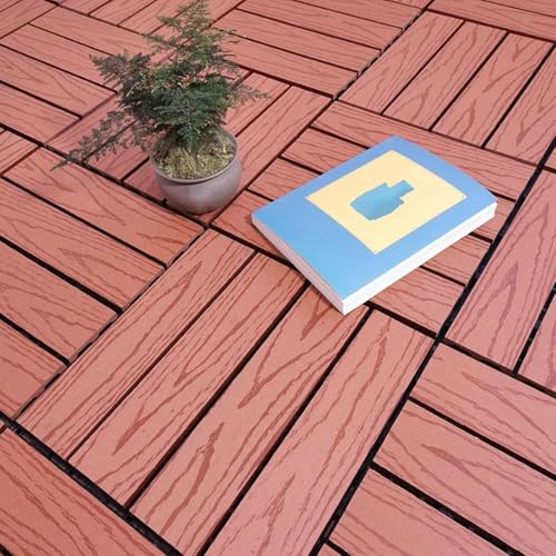 GPECTIFO 1 Stück ineinandergreifende Holz-Kunststoff-Bodenfliesen for Aufstecken, Terrassendielen, geprägtes Muster, Balkonfliesen for den Außenbereich(Brick) von GPECTIFO