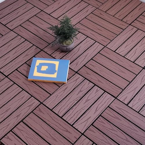 GPECTIFO 1 Stück ineinandergreifende Holz-Kunststoff-Bodenfliesen for Aufstecken, Terrassendielen, geprägtes Muster, Balkonfliesen for den Außenbereich(Coffee) von GPECTIFO