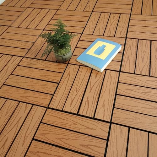 GPECTIFO 1 Stück ineinandergreifende Holz-Kunststoff-Bodenfliesen for Aufstecken, Terrassendielen, geprägtes Muster, Balkonfliesen for den Außenbereich(Wood) von GPECTIFO