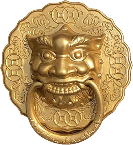 GPECTIFO Antiker Löwen-Türklopfer for die Vordertür, Bronze, Retro, rostfreier Messing-Türgriff for den Innenhof der Villa, Ringklopfer, einzigartig(Brass,18.5cm) von GPECTIFO
