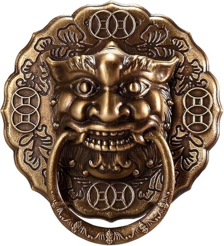 GPECTIFO Antiker Löwen-Türklopfer for die Vordertür, Bronze, Retro, rostfreier Messing-Türgriff for den Innenhof der Villa, Ringklopfer, einzigartig(Bronze,18.5cm) von GPECTIFO