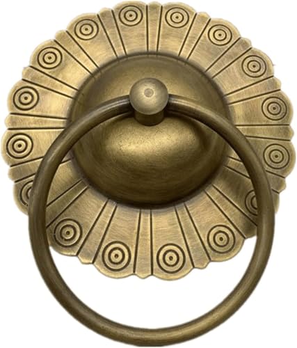 GPECTIFO Haustür Antik Massiv Messing Türklopfer Retro Stil Türgriff Klassischer Haustürring Klopfer Unikat(A,Dia 15.5cm) von GPECTIFO