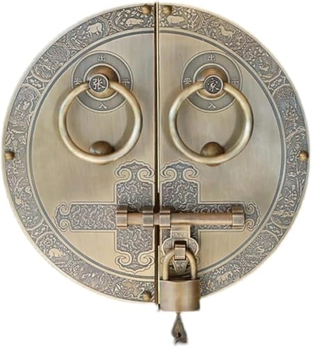 GPECTIFO Türklopfer for die Vordertür, runder Retro-Türklopfer mit Befestigungsmaterial, antiker Metallkupfer-Türgriff(A,Dia 52cm) von GPECTIFO