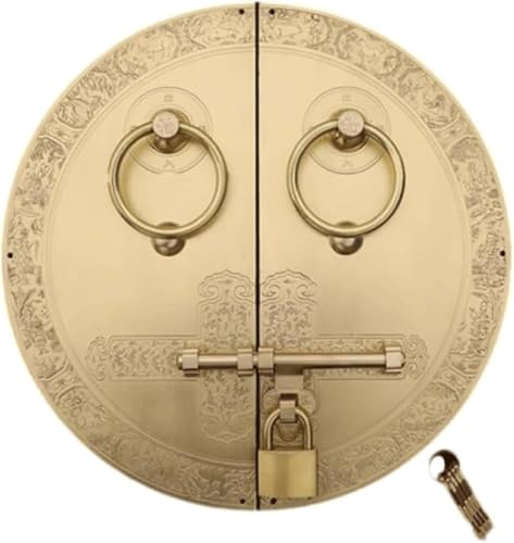 GPECTIFO Türklopfer for die Vordertür, runder Retro-Türklopfer mit Befestigungsmaterial, antiker Metallkupfer-Türgriff(B,Dia 52cm) von GPECTIFO