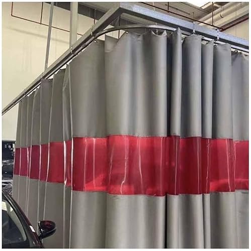 GPECTIFO Werkstattdecke mit rotem transparentem Fenster, Industrie-Schweißvorhang – flammhemmend – getrennte Arbeitsbereiche(1.6x2 m/5.3x6.6 ft) von GPECTIFO