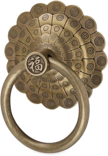 GPECTIFO for Vordertür Heavy Duty Türklopfer mit Schrauben Antiker Messing Türgriff Chinesischer dekorativer Ringklopfer(A,Dia 14cm) von GPECTIFO