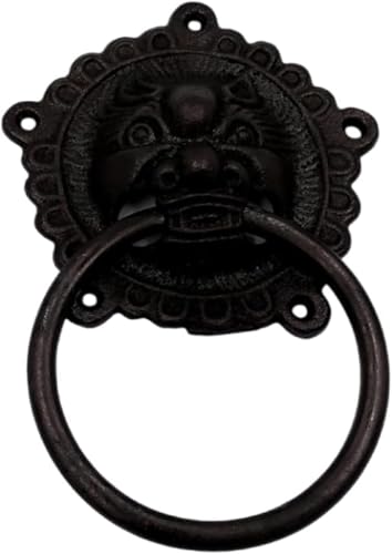 Türklopfer aus Gusseisen, robust, mit Löwenkopf, for die Vordertür, Türgriff, klassischer Türklopfer for die Inneneinrichtung, einzigartig(Dia 17cm) von GPECTIFO