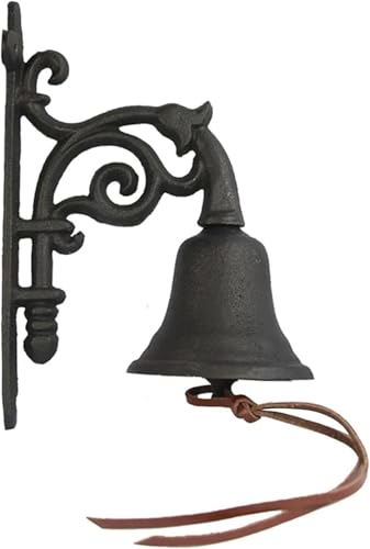 Vintage Gusseisen Dinner Bell Eingangstürklopfer Wandglocke mit Ledergürtel Außentürringklopfer Unikat von GPECTIFO