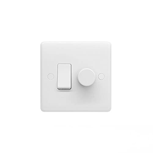 Lieber Silk White Dimmer und Wippe Wandleuchte Schalter Combo (2 Gang, 2 Way Schalter & Trailing Dimmer) Geeignet für LED, Incandescent und Halogen Bulbs+ von LIEBER