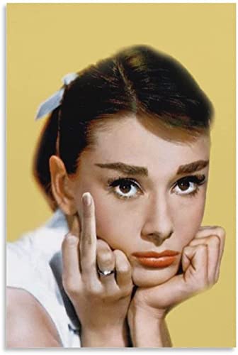 GPEIHANG GemäLde Auf Leinwand Audrey Hepburn Mittelfinger Retro-Leinwand für Raumdekoration Wandkunst Malerei Poster Druckt Bilder 15.7"x23.6"(40x60cm) Kein Rahmen von GPEIHANG