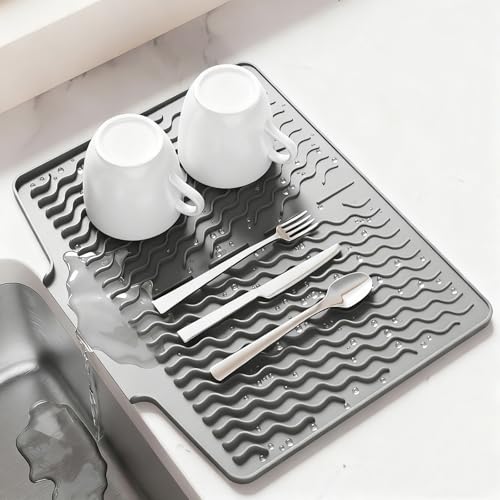 Abtropfmatte,Geschirr aus Silikon hitzebeständiges rutschfestes Abtropfmatte Spüle,Spülmatte Abtropfunterlage,Tischset (Grau) von GPRL